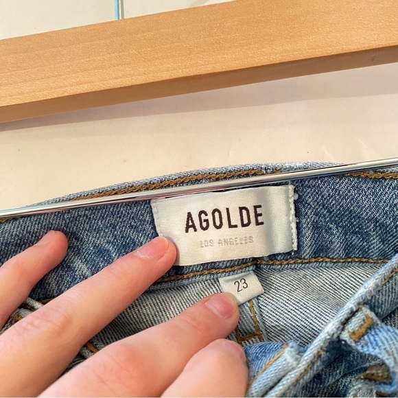 Agolde Riley High Rise Ripped Knee Revolve Straight Crop Distressed Jean Size 23 - Picture 7 of 7